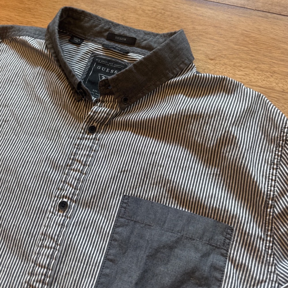 Guess Dillon Slim‎ Fit Mens XXL Striped Button Down Shirt Grey White M34H58W5GY0
